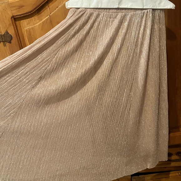 ANTHROPOLOGIE MAEVE METALLIC ROSE GOLD PLEATED ACCORDION MIDI - Size - Medium - Picture 3 of 7